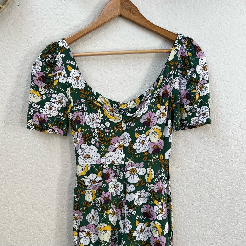 ASOS Midi Dress Size 2 Green Floral Puff Sleeve Spring Summer Bohemian Easter - Picture 8 of 11